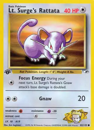 Lt. Surge's Rattata 82/132 Gym Heroes 1st Edition