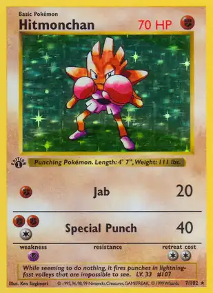 Hitmonchan 7/102 Base Set 1st Edition