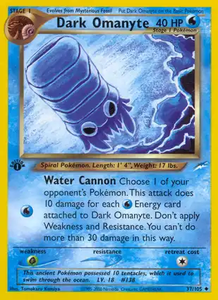 Dark Omanyte 37/105 Neo Destiny 1st Edition