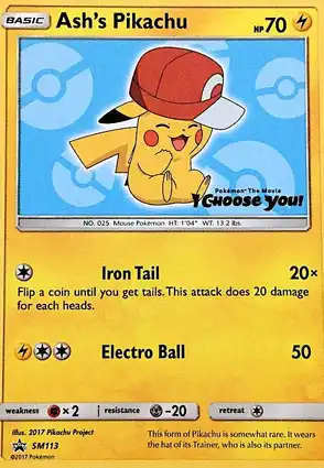 Ash's Pikachu SM113 Sun & Moon Promos
