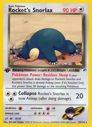 Rocket's Snorlax 33/132 Gym Heroes 1st Edition