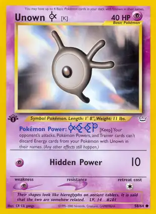 Unown [K] 58/64 Neo Revelation 1st Edition