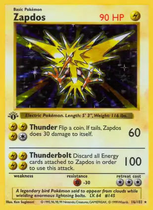 Zapdos 16/102 Base Set 1st Edition