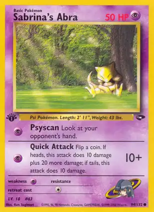 Sabrina's Abra 94/132 Gym Challenge 1st Edition