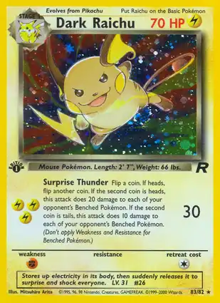 Dark Raichu 83/82 Team Rocket 1st Edition