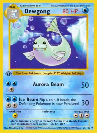 Dewgong 25/102 Base Set 1st Edition