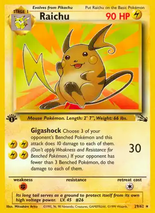 Raichu 29/62 Fossil 1st Edition
