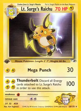 Lt. Surge's Raichu 28/132 Gym Heroes 1st Edition