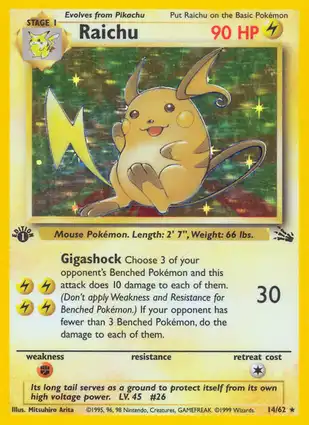 Raichu 14/62 Fossil 1st Edition